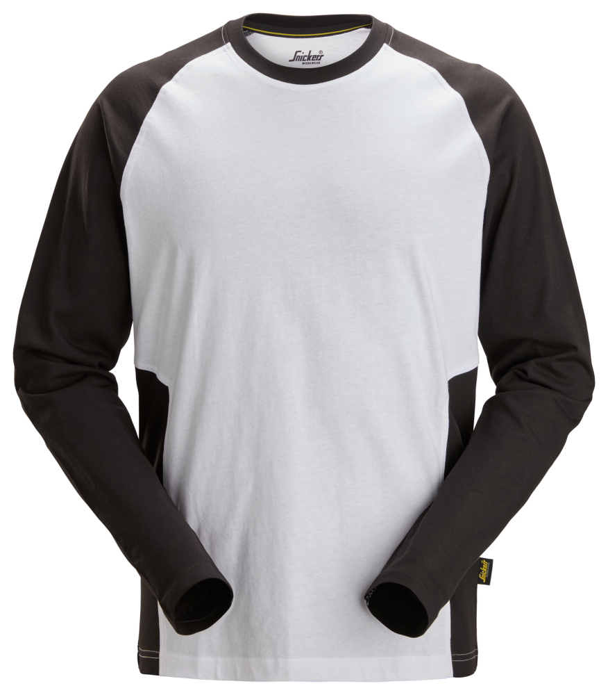 T-SHIRT LÅNGÄRMAD 2-FÄRG VIT/SVART STL 4XL