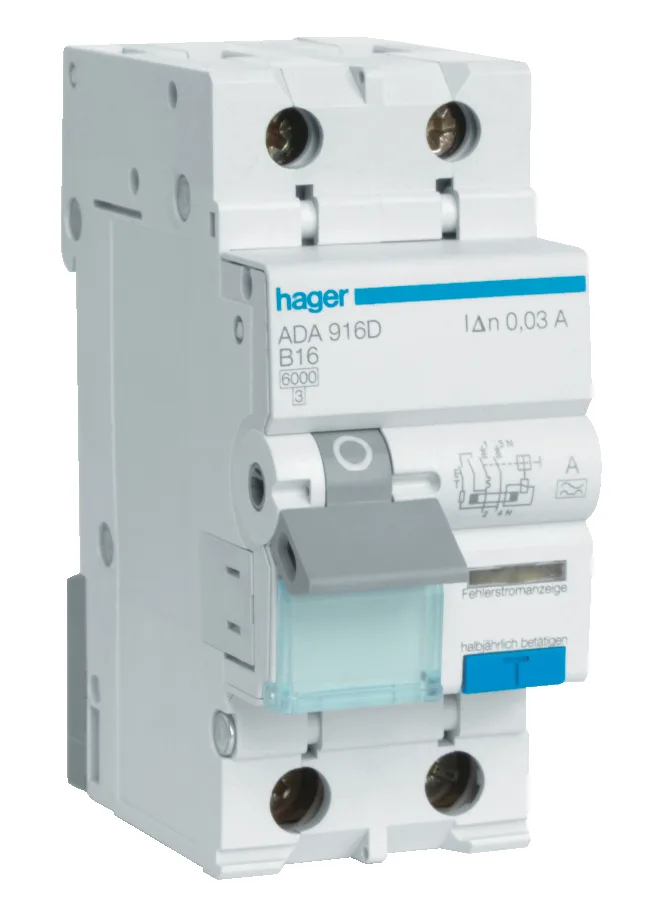 Hager ADA960G Personskyddsautomat 31 mA, typ A, C-karakteristik 10 A - Bild 2