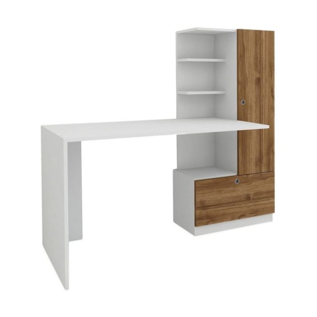 Merinoz Skrivbord 150 cm med Förvaring Hyllor + Låda + Skåp