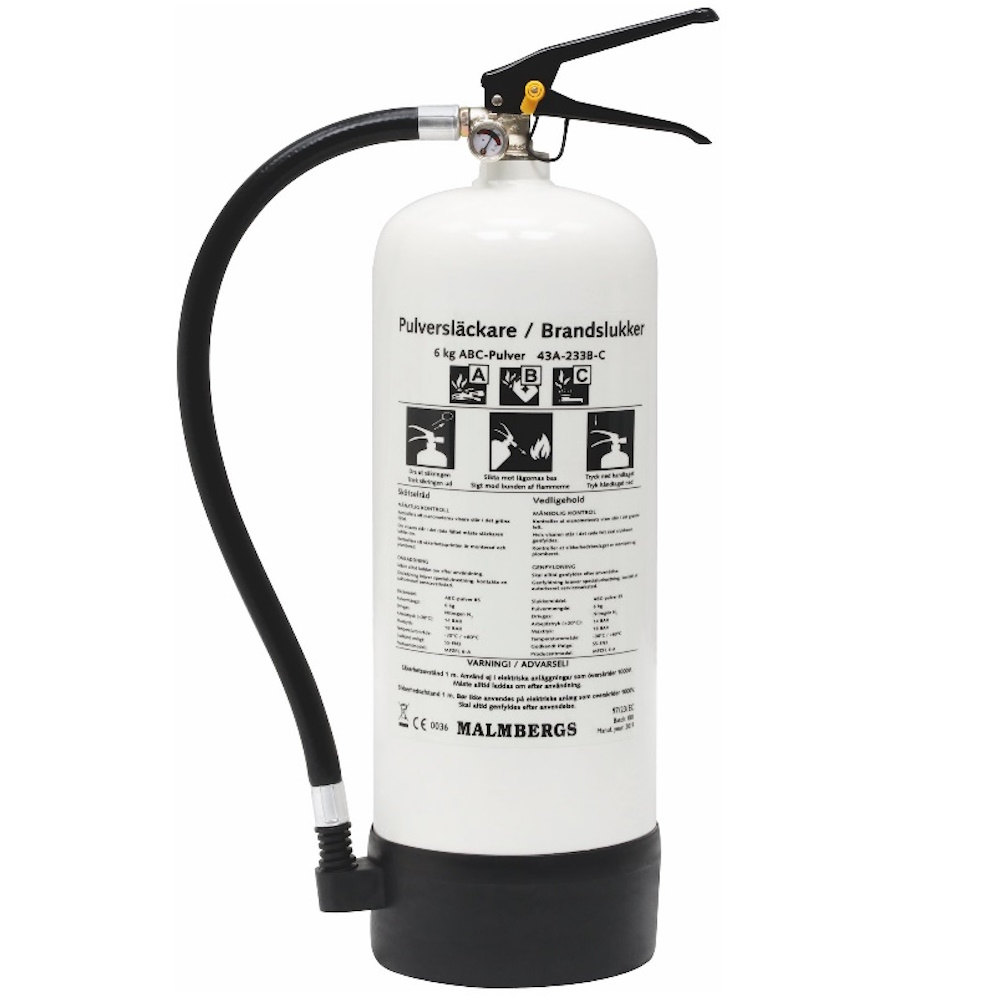 Pulverbrandsläckare, ABC, 6kg, Vit, Malmbergs 9994020