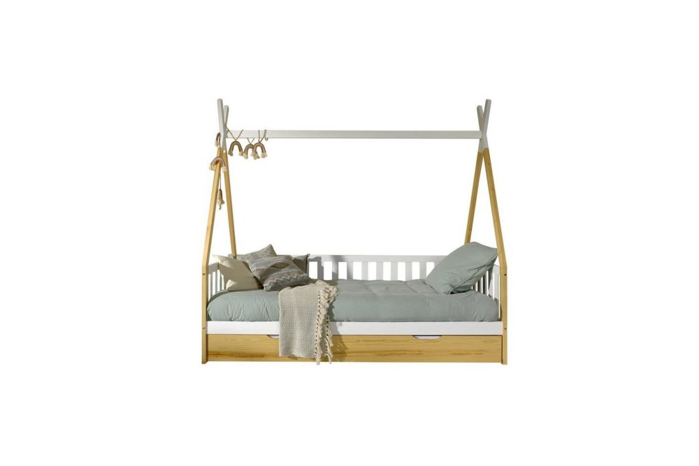 Säng med Låda Tipi Natur, Med staket