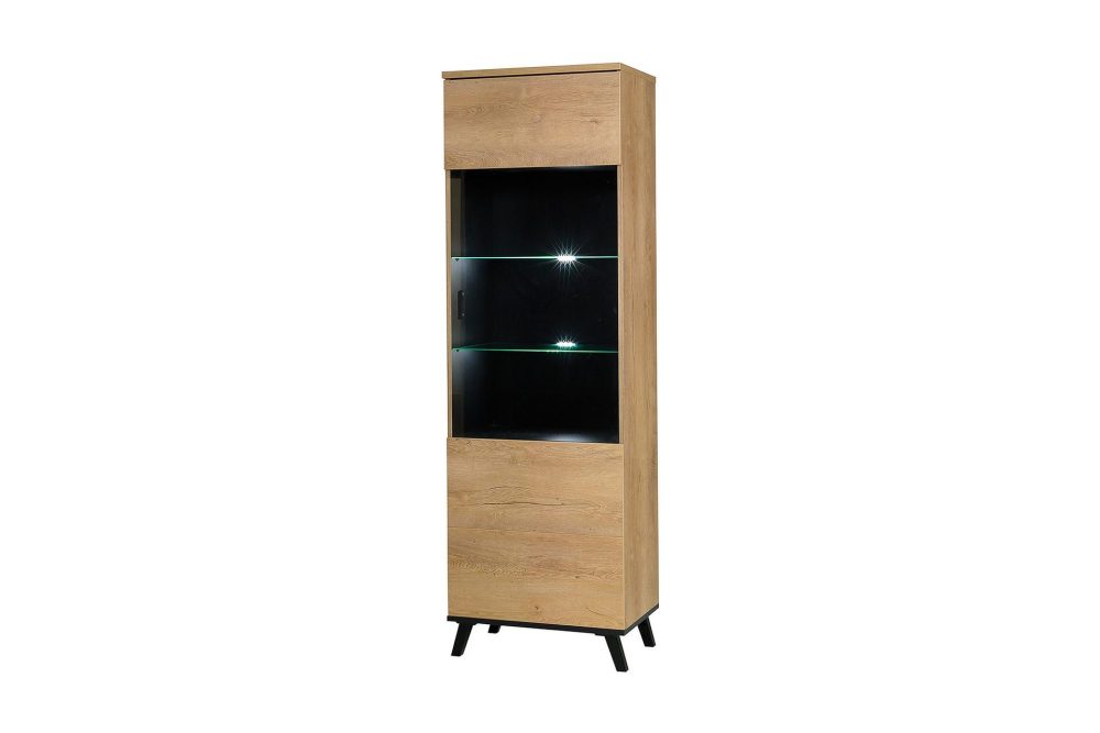 Prawa Vitrinskåp LED Belysning 40 cm djup 61 cm bred 191 cm hög Trä Glas