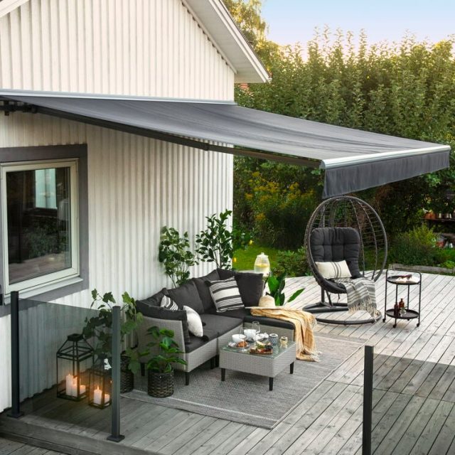 Terrassmarkis med motor 5 års garanti mot solblekning