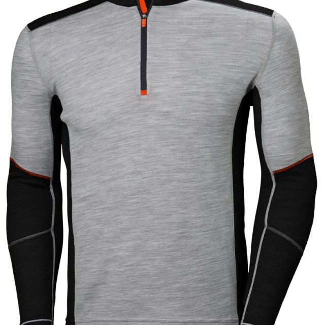 UNDERST.TRÖJA HELLY HANSEN MERINO GRÅ XL, GRÅMELERAD HALVZIP LIFA