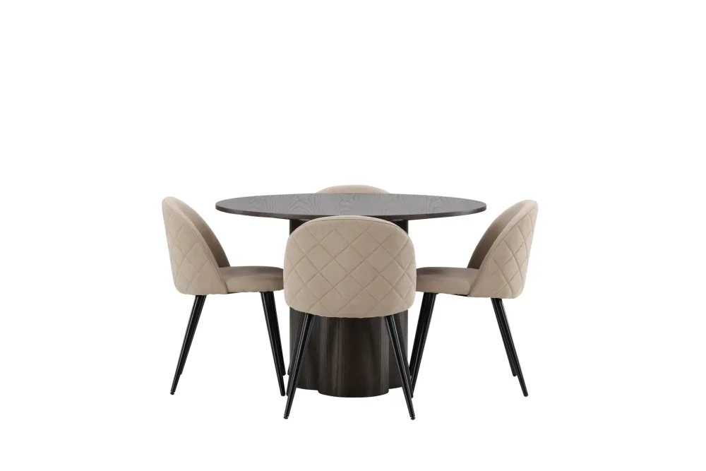 OLLIVERO Matgrupp 110 cm Rund Beige med 4 ABLANQUE Stolar
