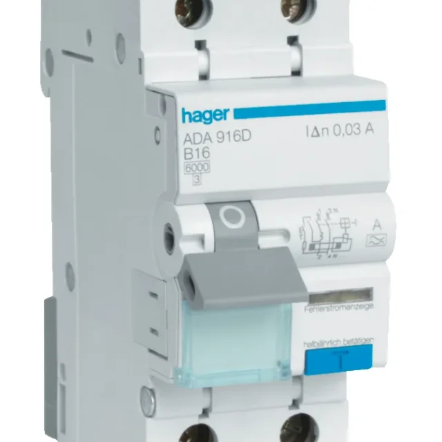 Hager ADA960G Personskyddsautomat 31 mA, typ A, C-karakteristik 10 A