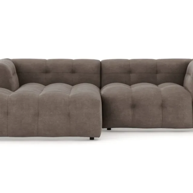 Puffy 3-sits bubblig soffa med divan vänster