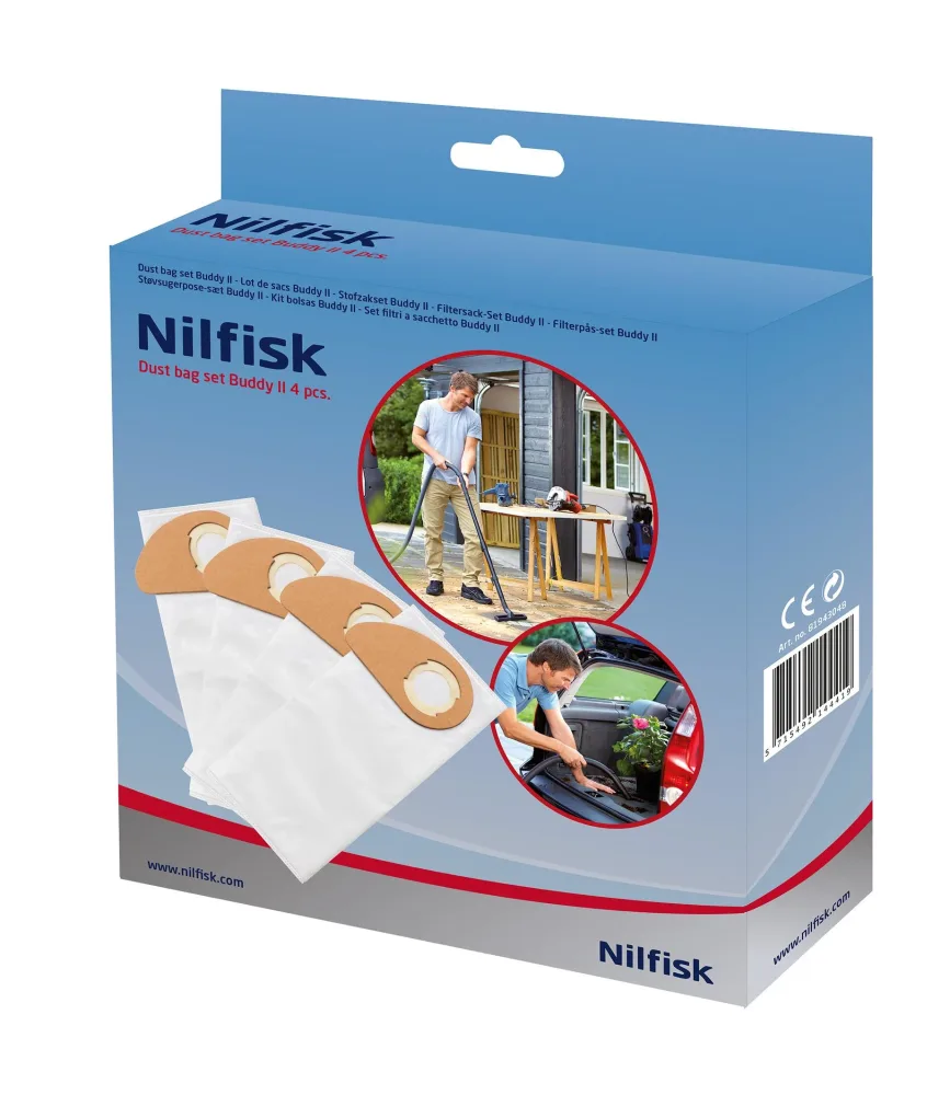 Nilfisk 81943048 Dammpåsar till dammsugare i Buddy II-serien, 4-pack
