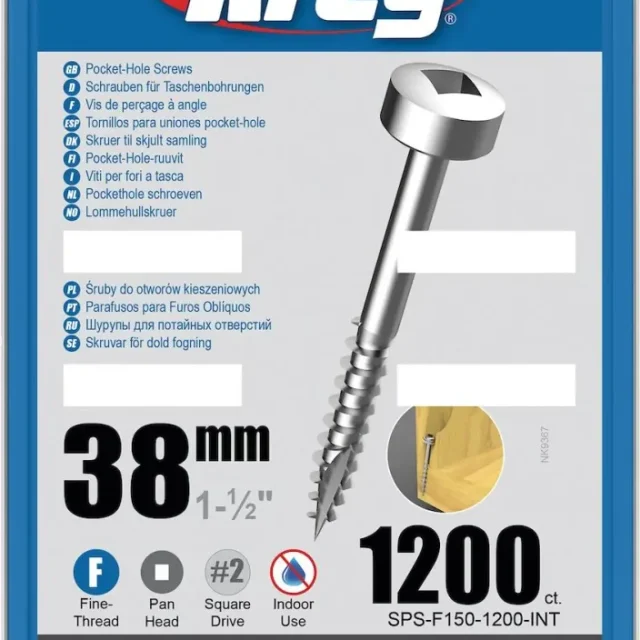 Kreg SPS-F150-1200-INT Skruv 38 mm Ø, förzinkad, 1200-pack, Pan Head