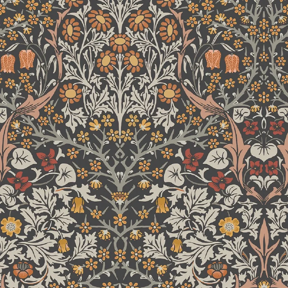 William Morris At Home Blackthorn Charcoal & Burnt Orange 124250 Svart Tapet | Stuvbutiken - Bild 2