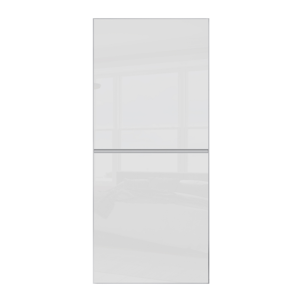 SKJUTDÖRR LUNDBERGS DECOTIQUE 2 PANELER, VITT GLAS/SILVER RAM 610X2301