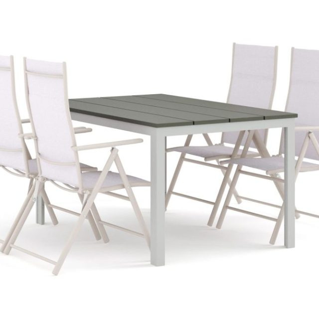 Tunis utomhus matgrupp 140x90 cm med 4 positionsstolar