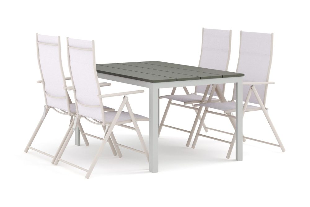 Tunis utomhus matgrupp 140x90 cm med 4 positionsstolar