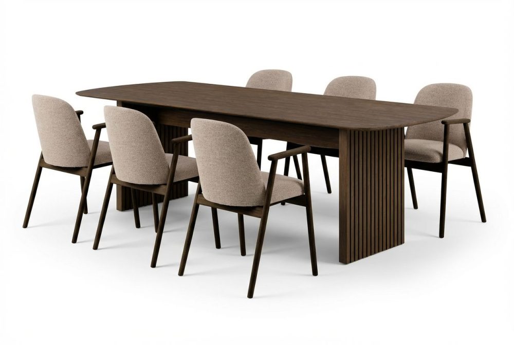Richeto Matbord Rökt Ek 240 cm med 6 Reciclar Matstolar