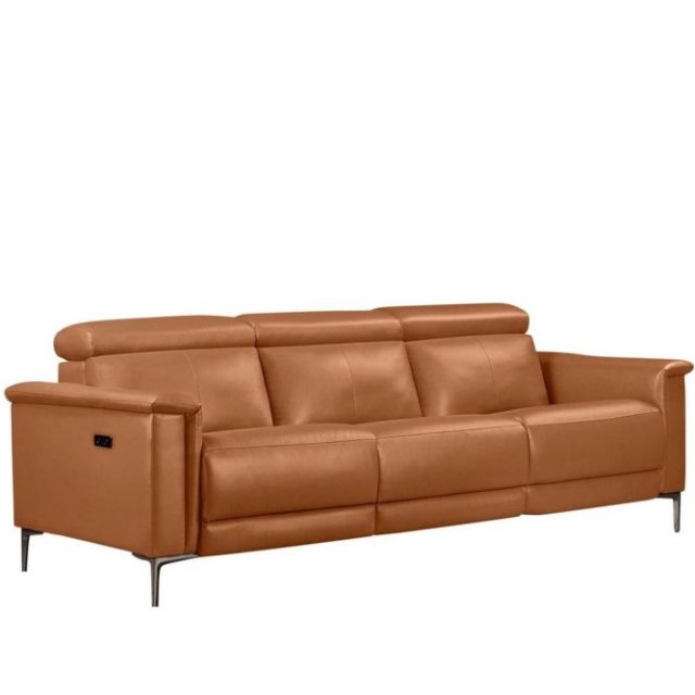 Reclinersoffa utan hörn Loft24 3-sitssoffa Lund Cognac Chocolate Brown,Grå