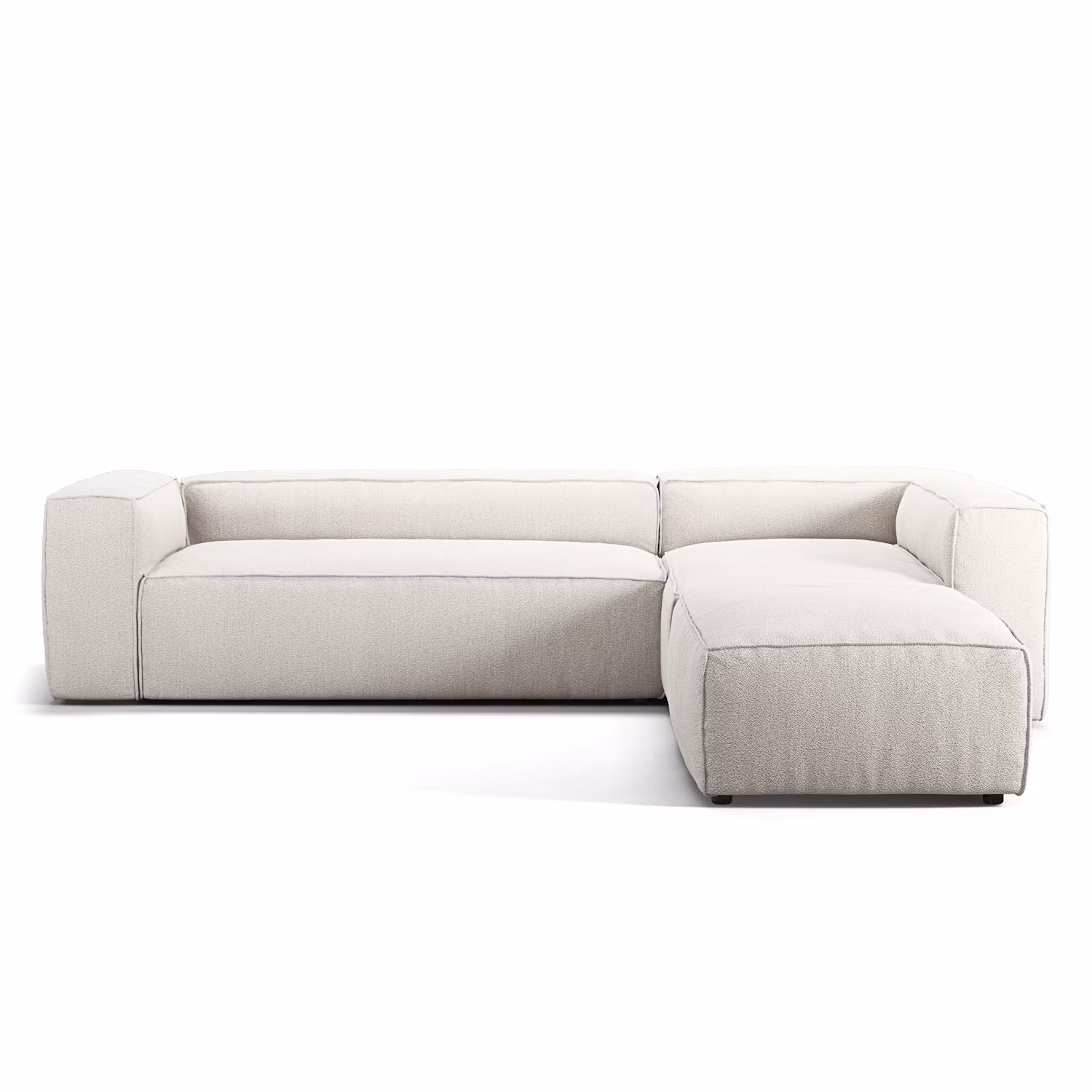 Grand 4-Sitssoffa Divan Höger öppet avslut Bouclétyg, Steam White