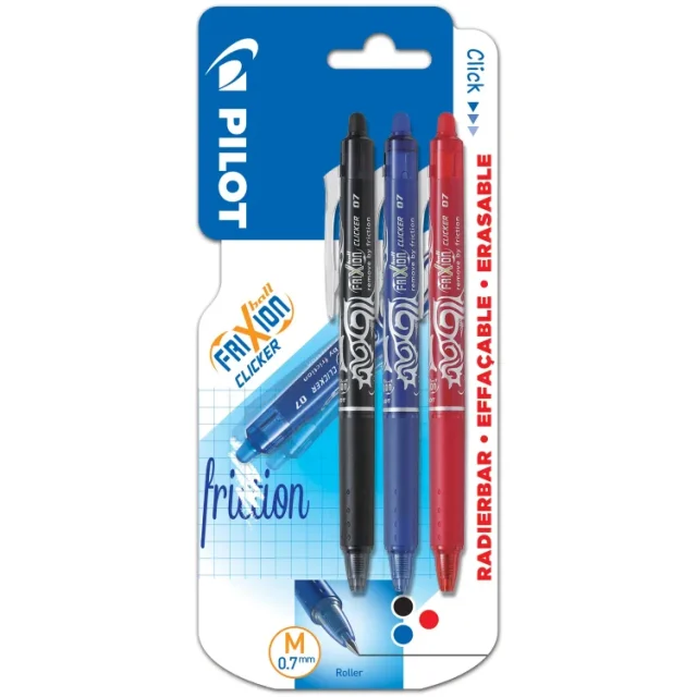Pilot FriXion Ball Clicker Penna raderbar, 0,7 mm, 3-pack