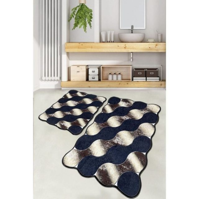 Badrumsmattset (2 delar) Sufia Mörkblå / Rany / Beige