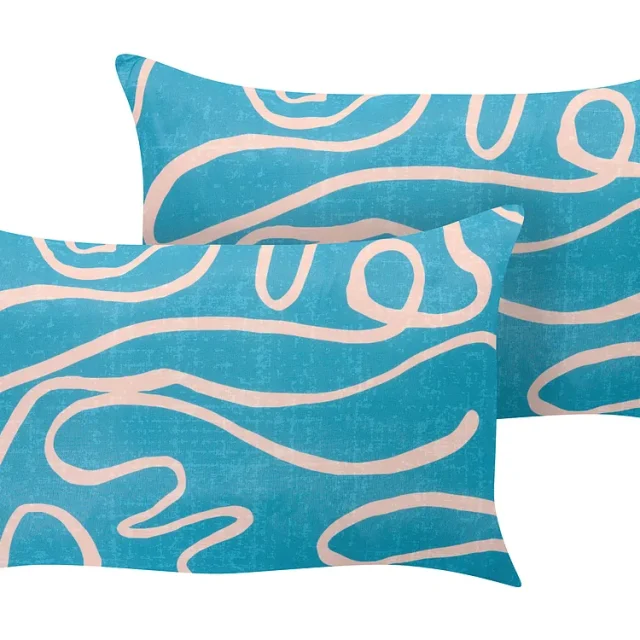 Set med 2 utomhusdynor KERRIA Abstrakt tryck 30 x 50 cm Turkos