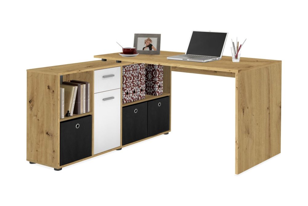 Brizleth Hörnskrivbord 136 cm Svängd med Förvaring