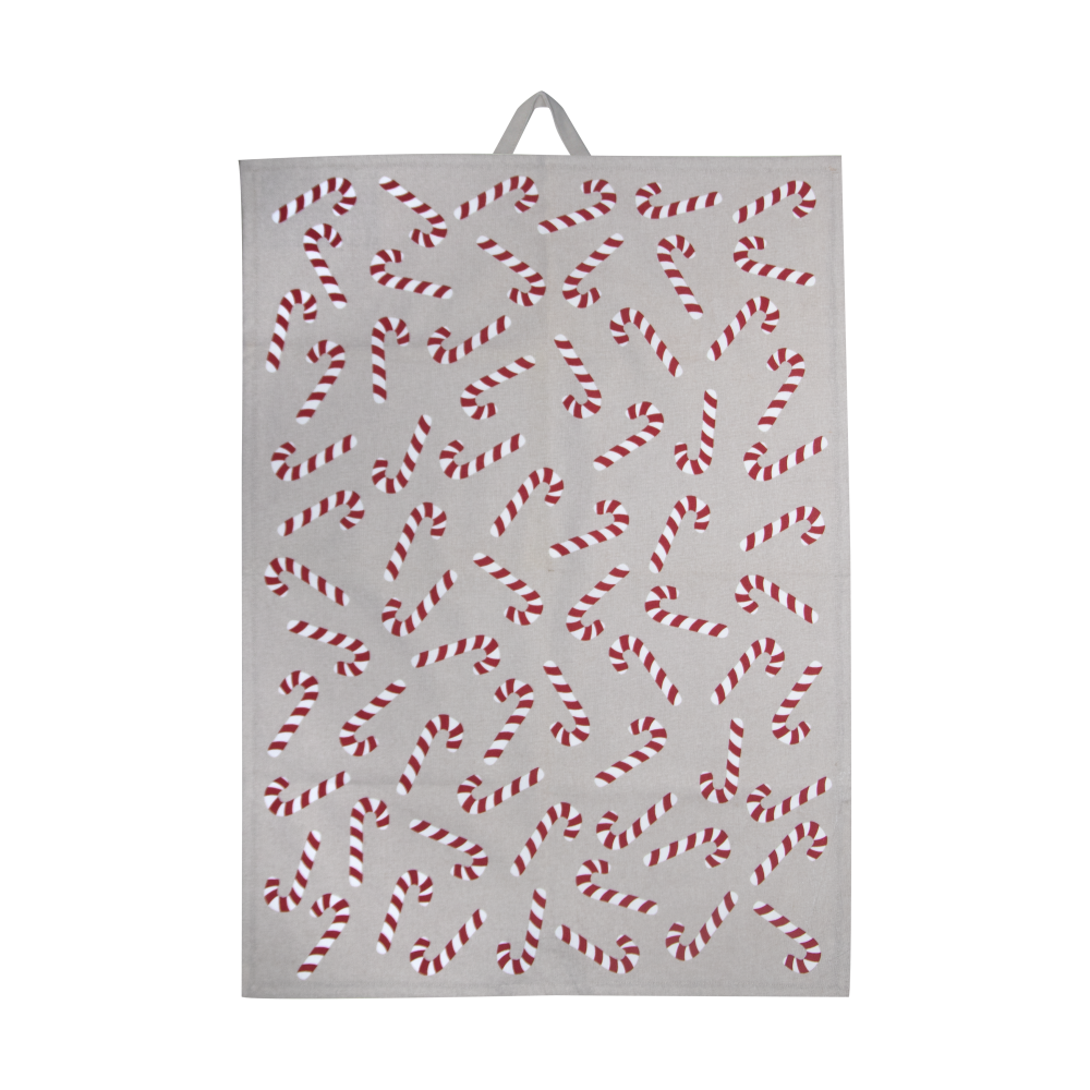 Candy cane kökshandduk 50x70 cm, Vit-grå-röd