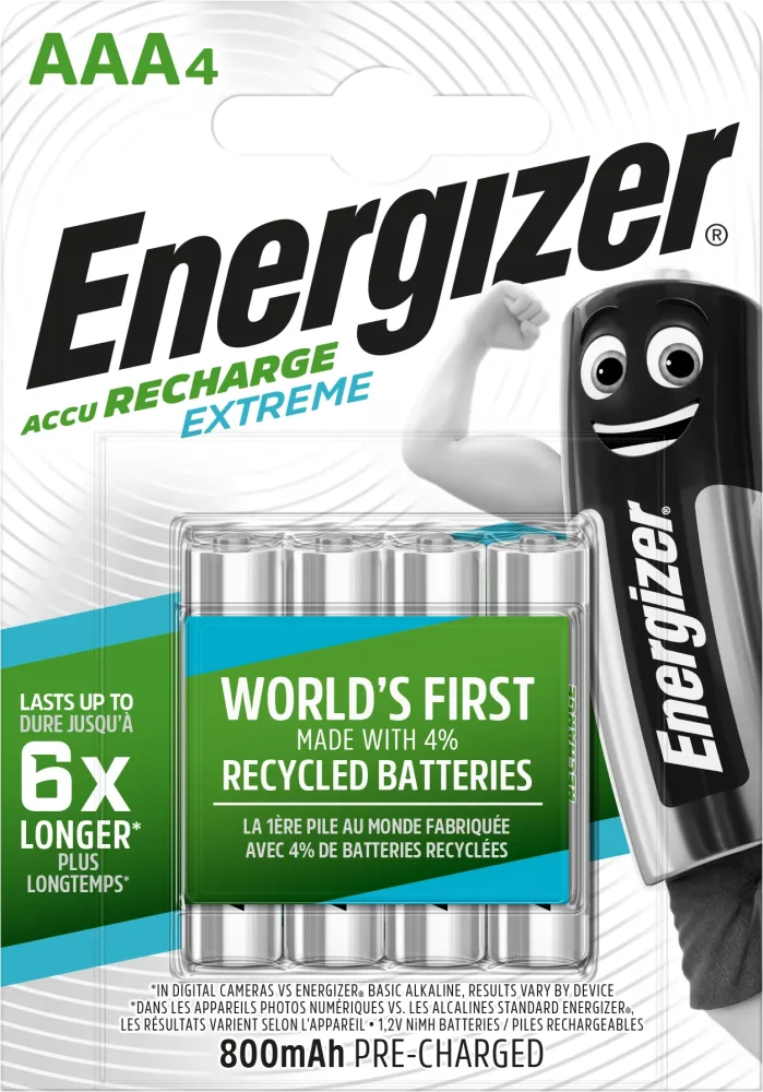 Energizer Recharge Extreme Batteri laddningsbart, AAA, 1,2 V, 4-pack