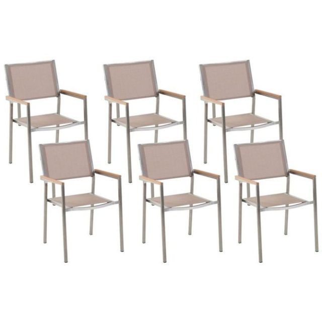 Matstol Grosseto set om 6 Sandbeige/silver/ljust trä