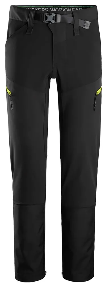 Snickers Workwear 6948-0467 FlexiWork Arbetsbyxa stretch. softshell, svart/gul 100