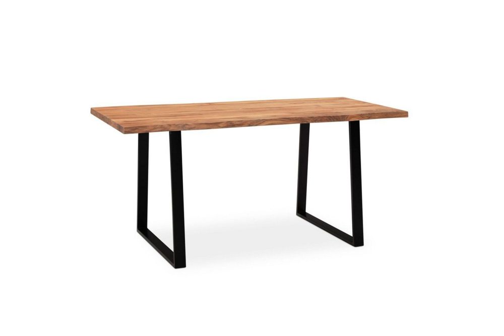 Matbord Wohnling Massivt trä med trädkanter, rektangulär, lantlig stil Svart, Rak, 180x90 cm