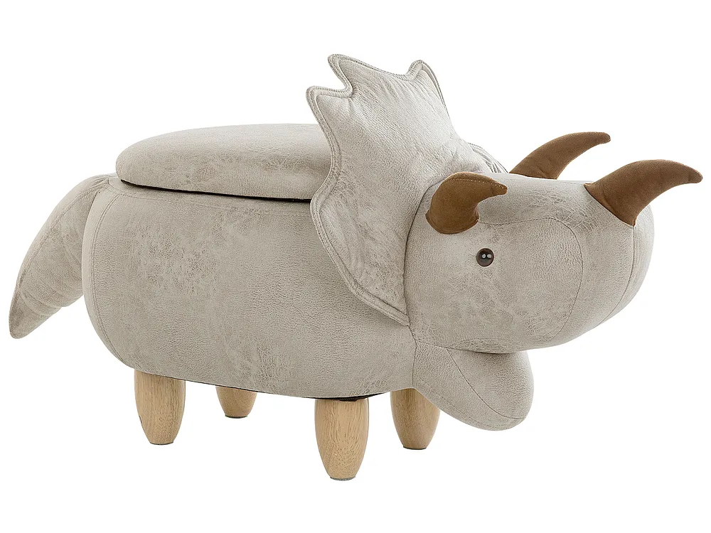 Djurpuff med förvaring TRICERATOPS Dinosaurie Ljusgrå