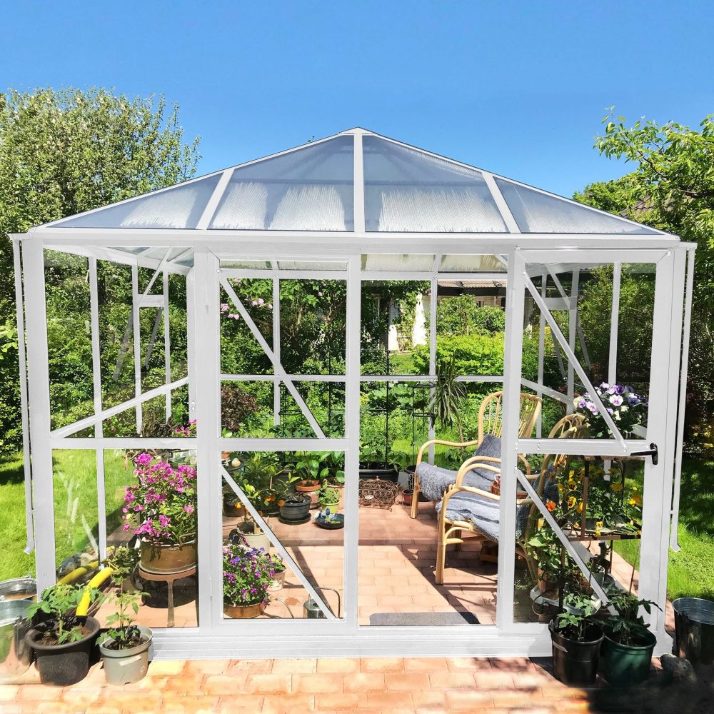Gazebo 8,7 m² | 5 års stormgaranti | Kvadratiskt växthus | Vit