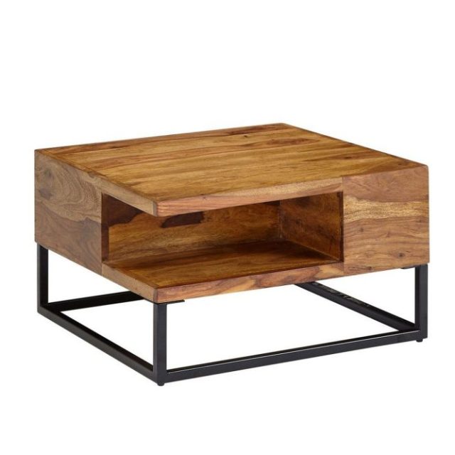 Soffbord Wohnling Massivt trä 60 cm fyrkantig med bricka lantligt