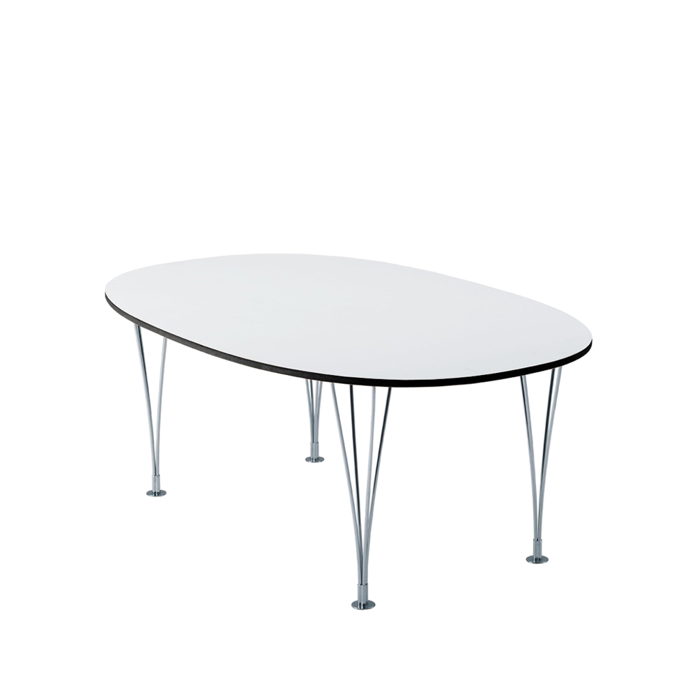 Mi 359 Superellips matbord, Vit laminat-svart kant-kromben