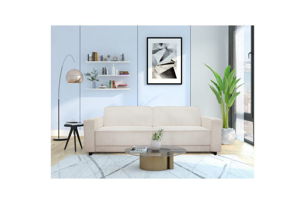 Bäddsoffa Allie Kräm, Cordoroy, 81x225x91 cm