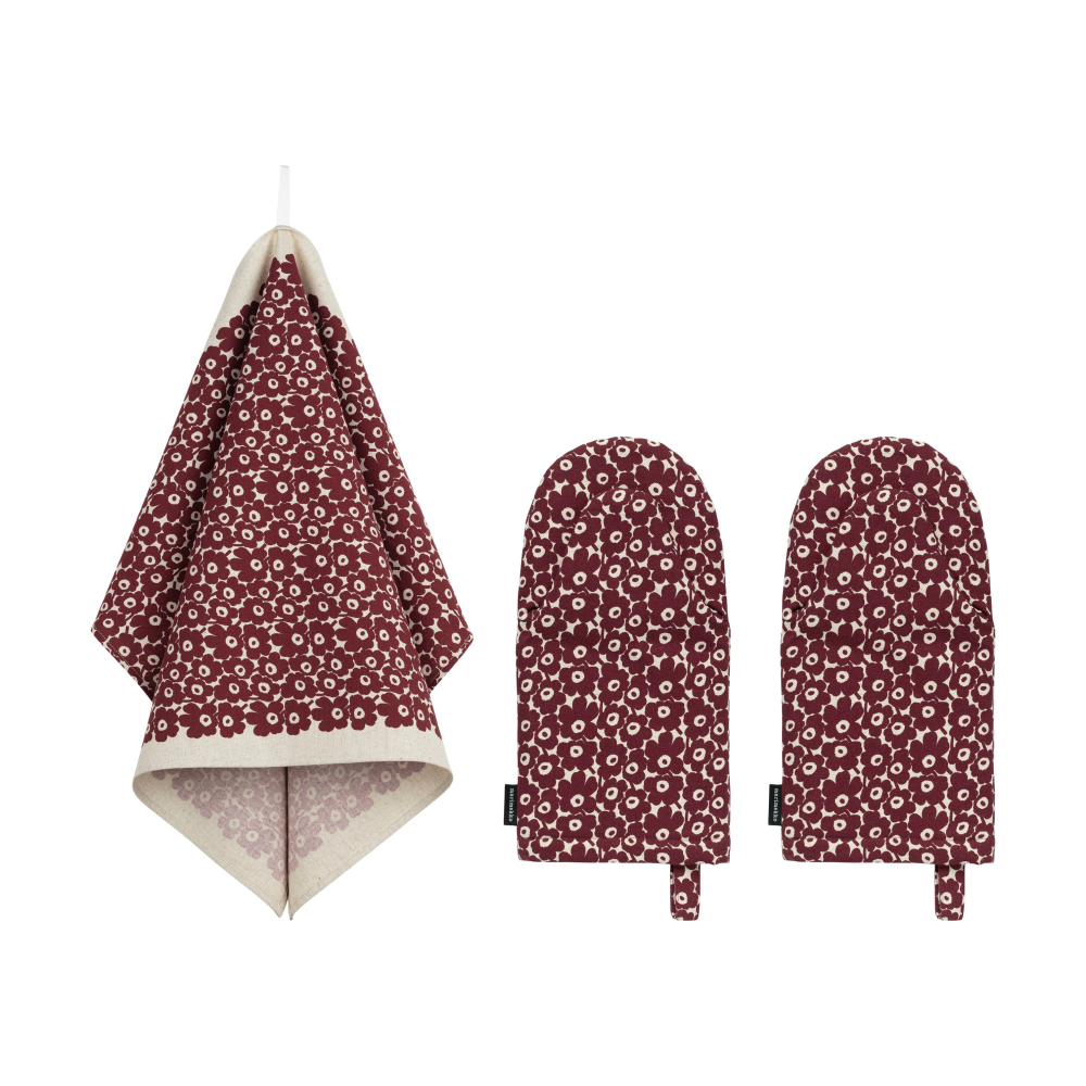 Pikkuinen Unikko köksset 3 delar, Linen-burgundy