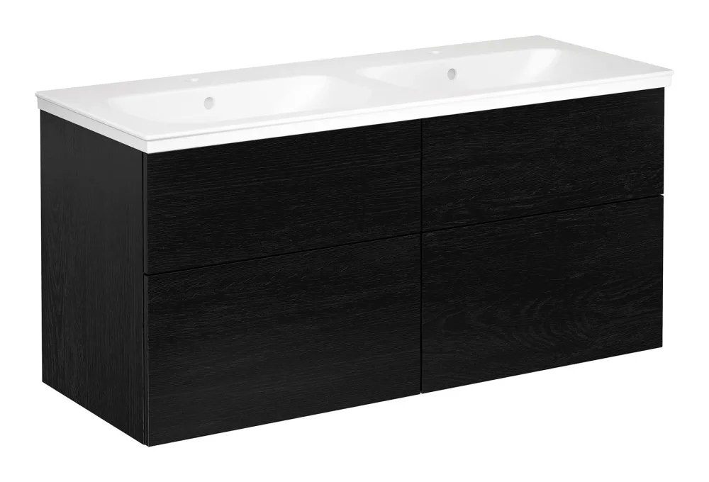 Gustavsberg Artic Kommodpaket svart ek, 120 cm, dubbla bassänger
